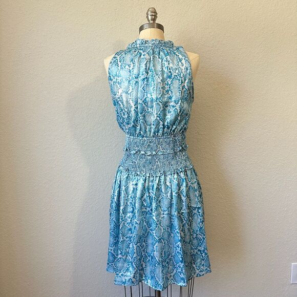 NWT ANTHROPOLOGIE CURRENT AIR Blue Snake Python Print Smocked Waist Dress - Picture 6 of 11